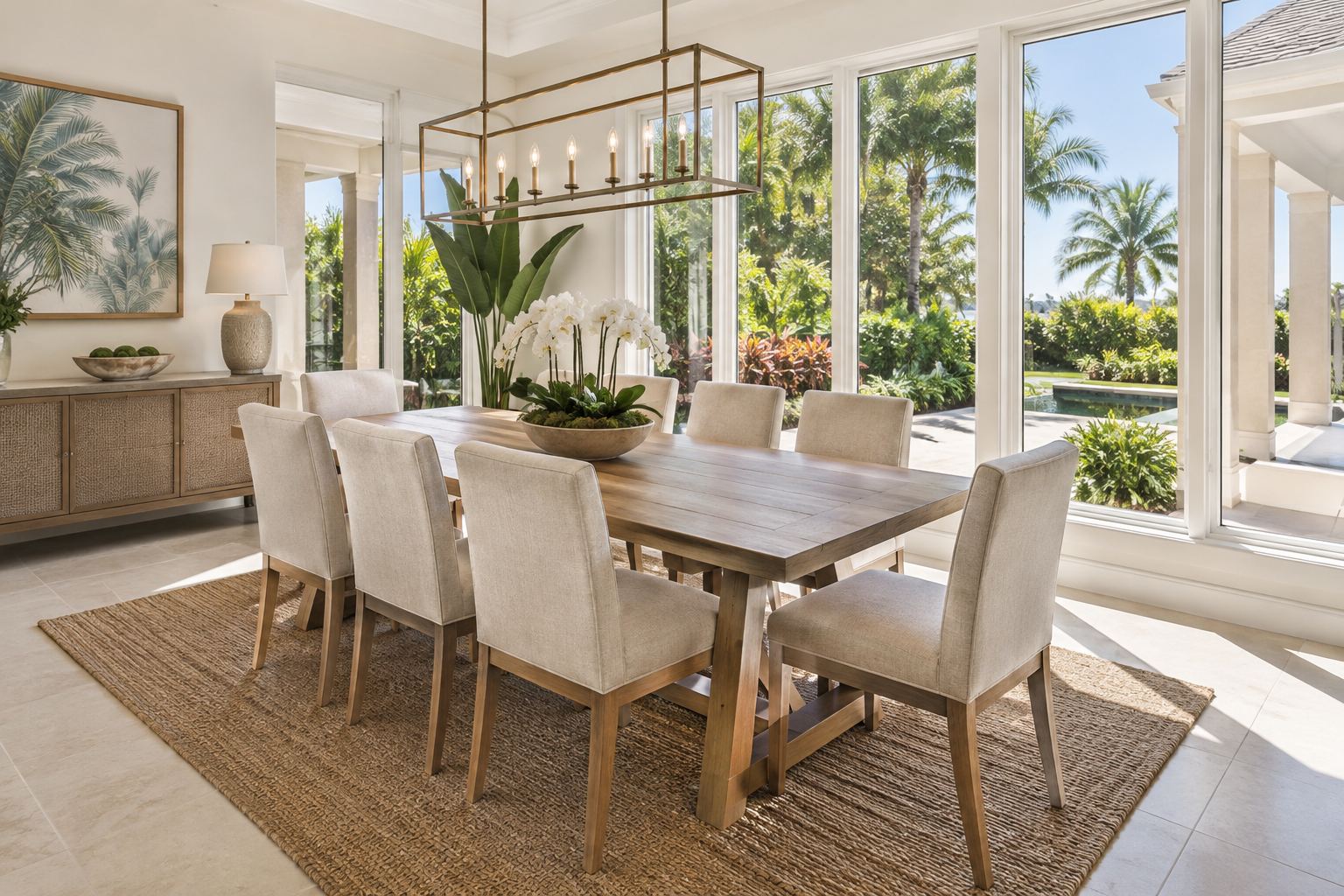 A bright South Florida dining room, illustrative